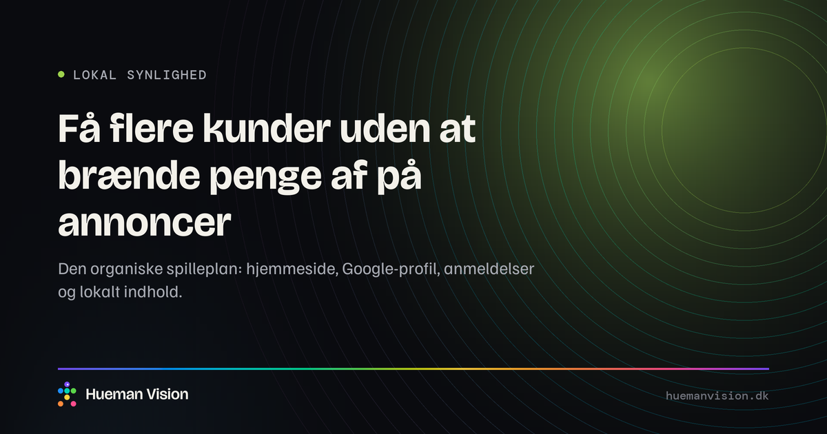Mørkt grafisk banner med overskriften “Få flere kunder uden at brænde penge af på annoncer”
