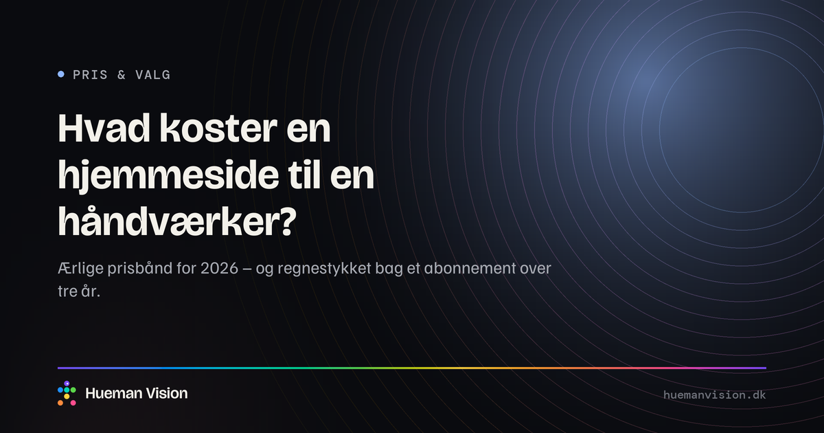 Mørkt grafisk banner med overskriften “Hvad koster en hjemmeside til en håndværker?”