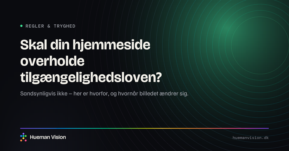 Mørkt grafisk banner med overskriften “Skal din hjemmeside overholde tilgængelighedsloven?”