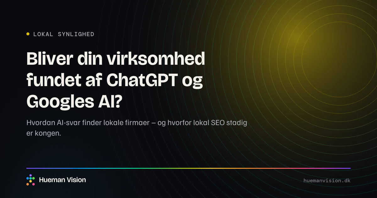 Mørkt grafisk banner med overskriften “Bliver din virksomhed fundet af ChatGPT og Googles AI?”